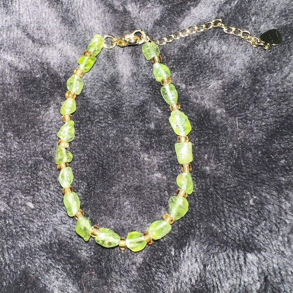 Genuine Green Peridot Beaded Bracelet with Adjustable Gold Chain